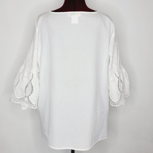 Alessa W Collection Womens 14 Top Crochet Eyelet Lace Feminine Bell Sleeve Tunic - Picture 5 of 10